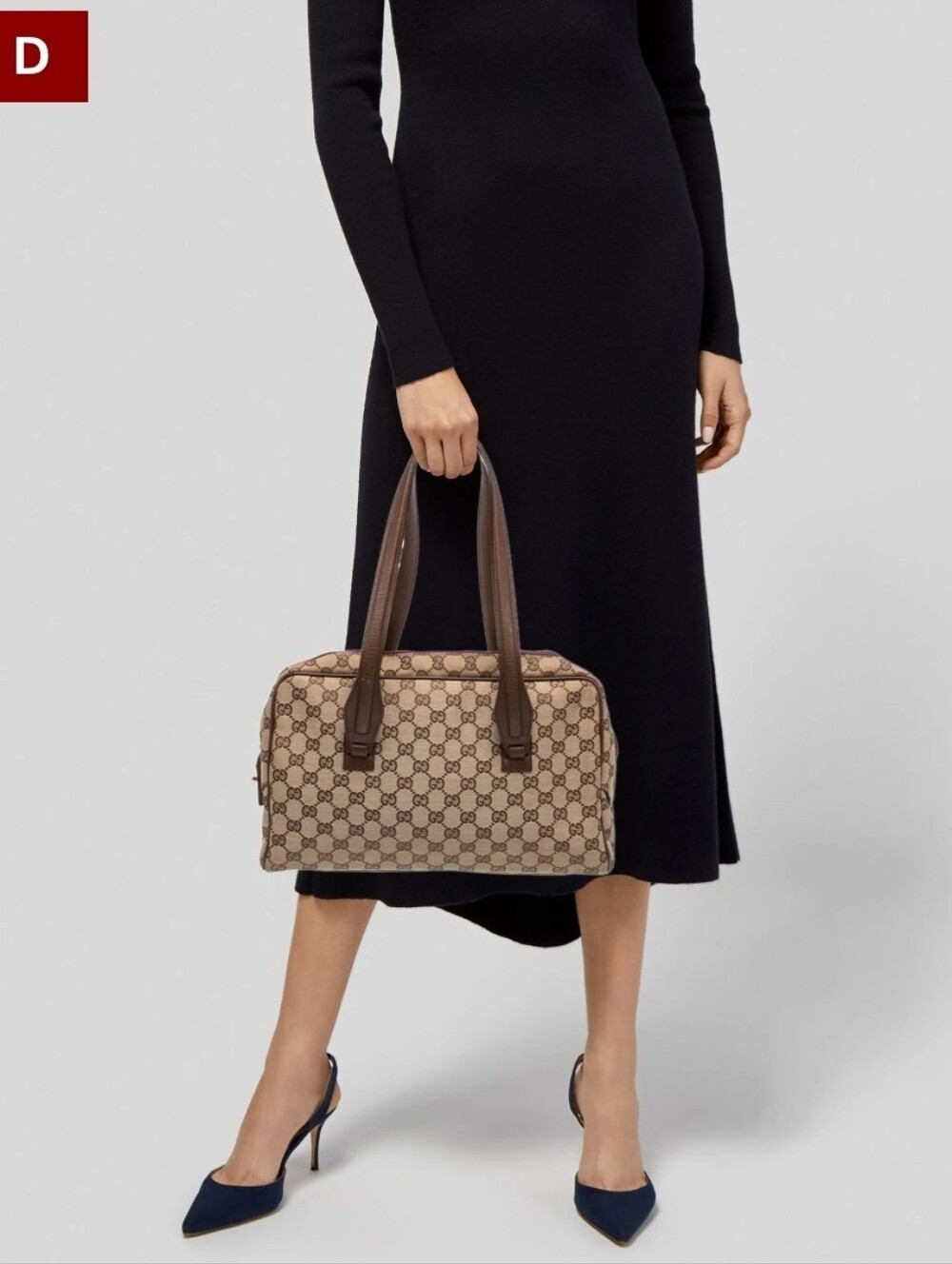 GUCCI Vtg GG Monogram Canvas Tote Briefcase Top Handle Shoulder Bag